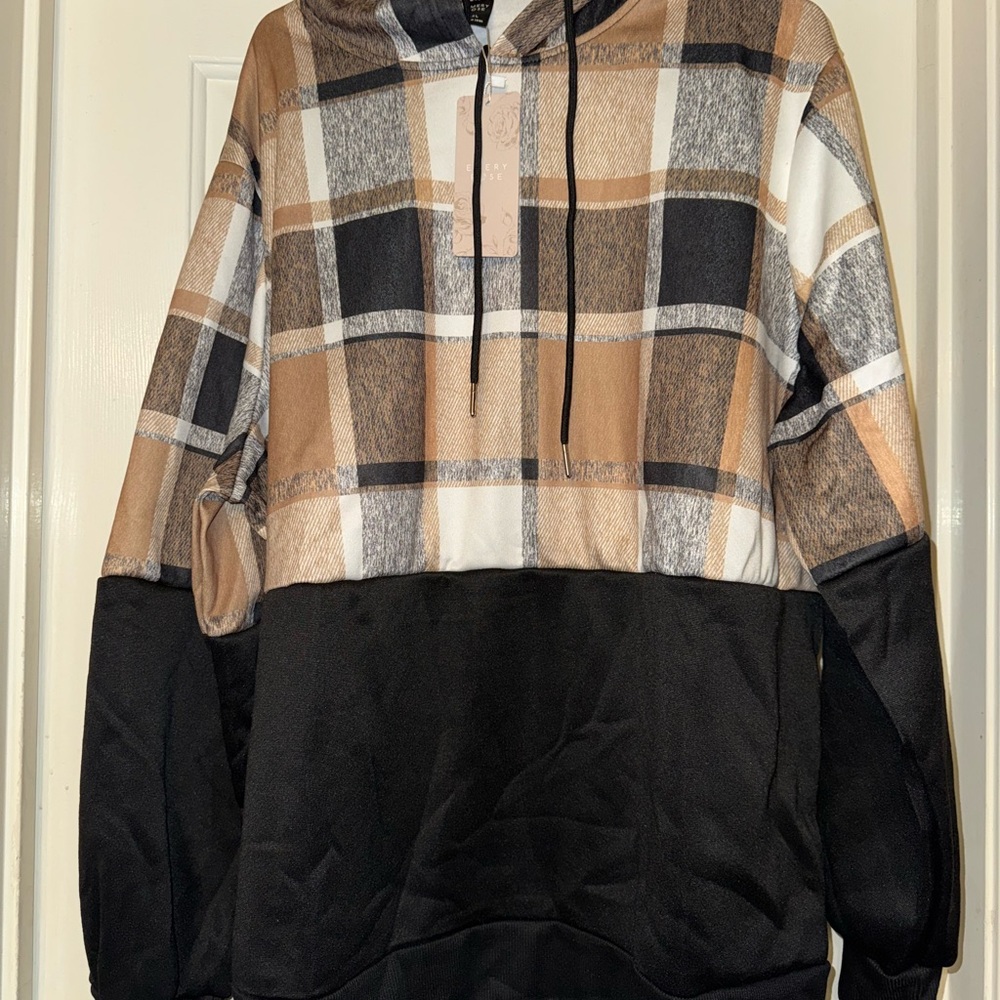 Woman’s Black and Brown Plaid Hoodie